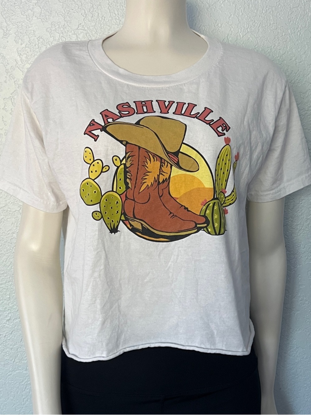 Nashville Western Crop Top Cowboy Boots Cactus Festival Cowgirl Hi Res Womens M